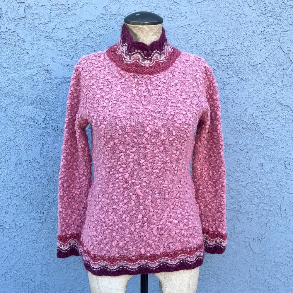 Womens Pink Sweater Spanish Knit Size Medium Cottagecore dainty